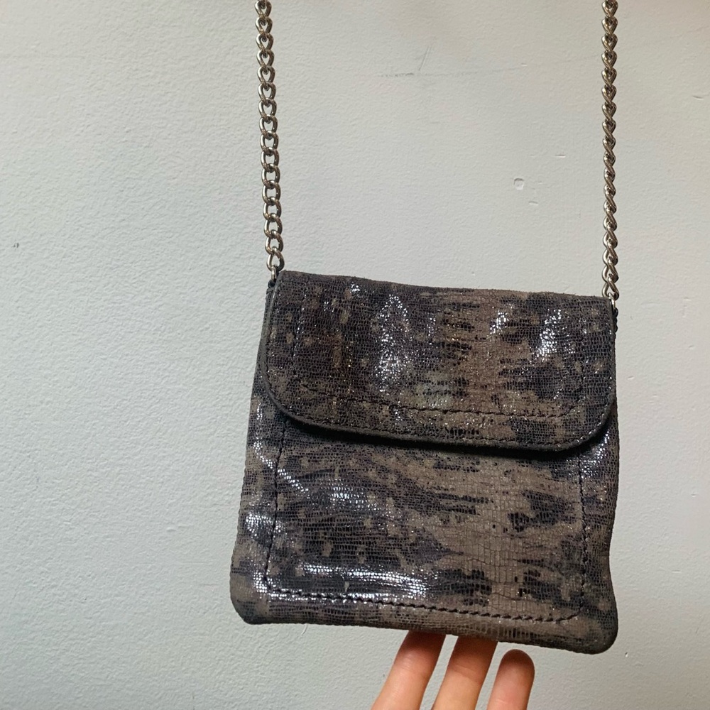 Iridescent Leather and Chain Crossbody